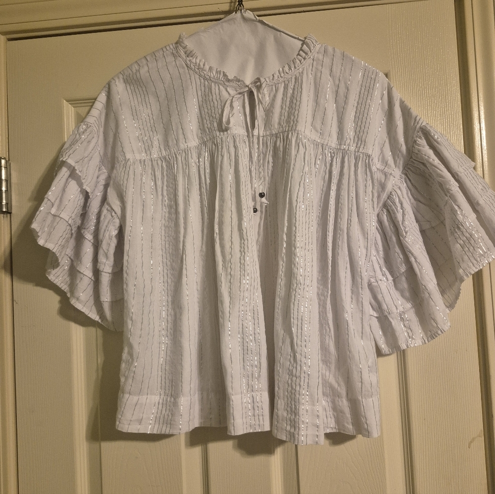 White Ruffled Women's Top